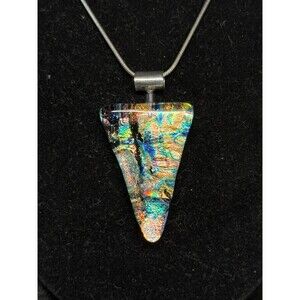Sterling Silver Dichroic Glass Triangle Pendant Necklace 18" Italy 925